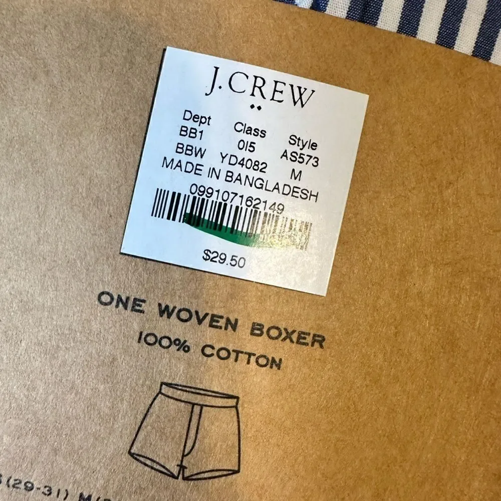 NWT J Crew Men’s Woven Boxer Shorts Blue White Stripe Medium- Dress Socks Stripe